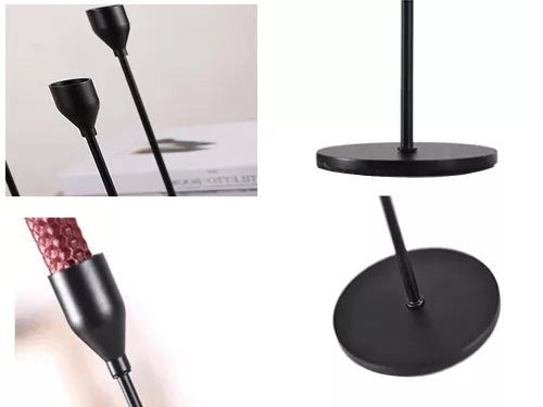 Fém gyertyatartó készlet, fekete - 3db