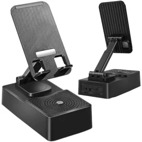  Asztali telefontartó beépített bluetooth hangszóróval, fekete - 14x8x4cm