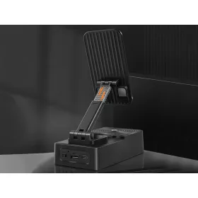   Asztali telefontartó beépített bluetooth hangszóróval, fekete - 14x8x4cm