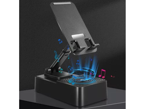 Asztali telefontartó beépített bluetooth hangszóróval, fekete - 14x8x4cm