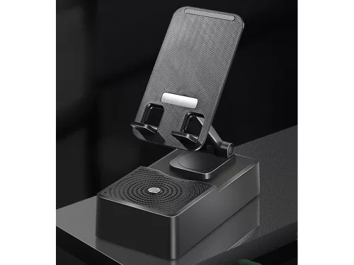 Asztali telefontartó beépített bluetooth hangszóróval, fekete - 14x8x4cm