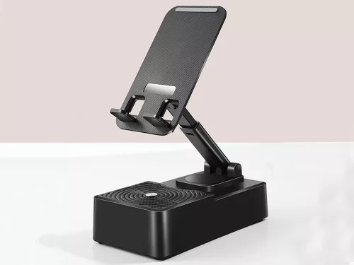 Asztali telefontartó beépített bluetooth hangszóróval, fekete - 14x8x4cm