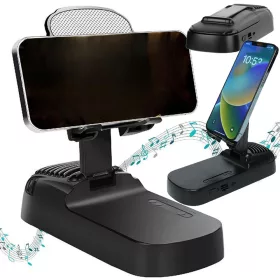   Asztali telefontartó beépített bluetooth hangszóróval és külső akkumulátorral - fekete
