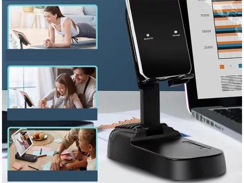 Asztali telefontartó beépített bluetooth hangszóróval és külső akkumulátorral - fekete