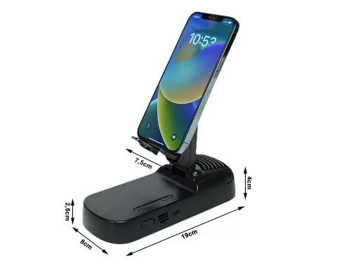 Asztali telefontartó beépített bluetooth hangszóróval és külső akkumulátorral - fekete
