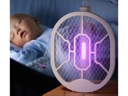 2 az 1-ben akkumulátoros légycsapó és UV rovarírtó lámpa - fehér