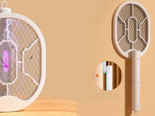 2 az 1-ben akkumulátoros légycsapó és UV rovarírtó lámpa - fehér