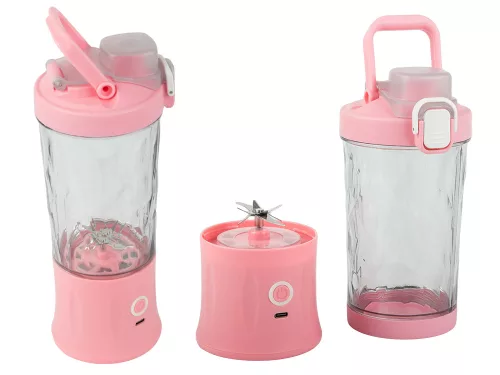Akkumulátoros smoothie turmixgép levehető pohárral, rózsaszín - 600ml