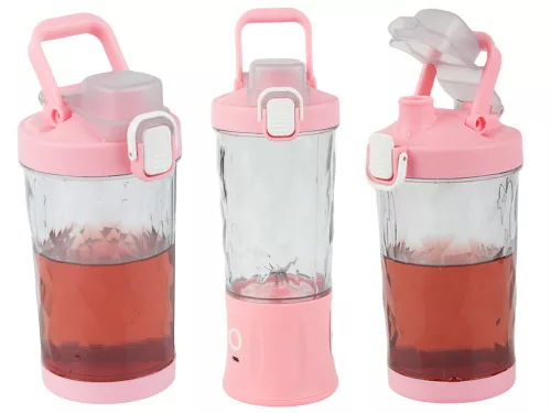 Akkumulátoros smoothie turmixgép levehető pohárral, rózsaszín - 600ml