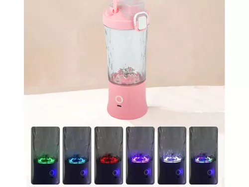 Akkumulátoros smoothie turmixgép levehető pohárral, rózsaszín - 600ml