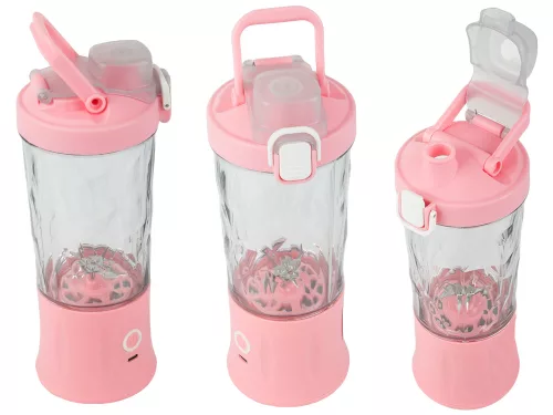 Akkumulátoros smoothie turmixgép levehető pohárral, rózsaszín - 600ml