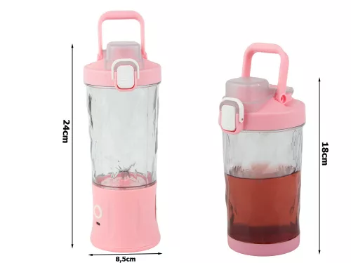 Akkumulátoros smoothie turmixgép levehető pohárral, rózsaszín - 600ml