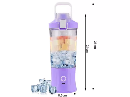 Akkumulátoros smoothie turmixgép levehető pohárral, lila - 600ml