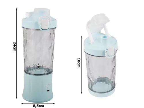 Akkumulátoros smoothie turmixgép levehető pohárral, kék - 600ml