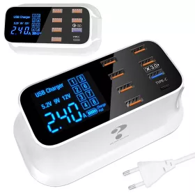 USB QC 3.0 gyorstöltő állomás 8 porttal - fehér