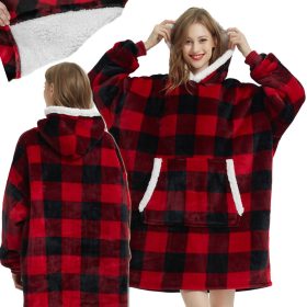 Nagy pulóver egy zsebbel - piros kockás