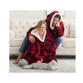 Nagy pulóver egy zsebbel - piros kockás