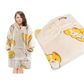 Nagy méretű pulóver cica mintával - fehér