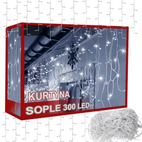   Karácsonyi jégcsap fényfüggöny 300 LED, 10m - hideg fehér