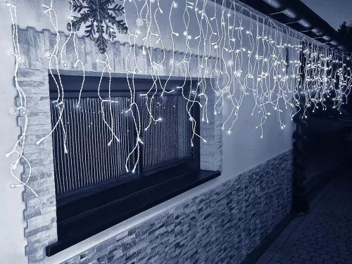 Karácsonyi jégcsap fényfüggöny 300 LED, 10m - hideg fehér