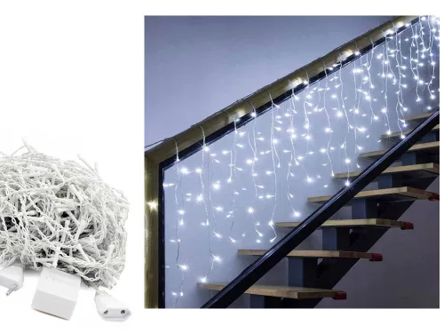 Karácsonyi jégcsap fényfüggöny 300 LED, 10m - hideg fehér