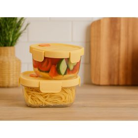   Üveg ételtárolók szilikon fedéllel és hűtőtáskával, 650ml/950ml - sárga