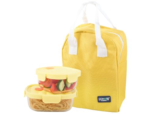 Üveg ételtárolók szilikon fedéllel és hűtőtáskával, 650ml/950ml - sárga
