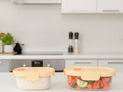Üveg ételtárolók szilikon fedéllel és hűtőtáskával, 650ml/950ml - sárga