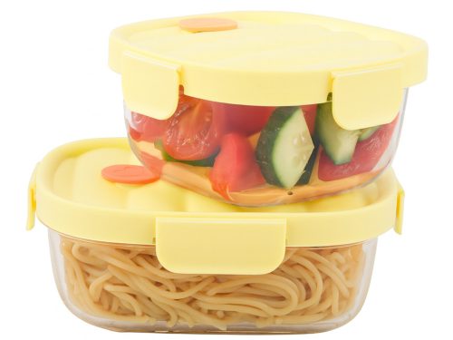 Üveg ételtárolók szilikon fedéllel és hűtőtáskával, 650ml/950ml - sárga