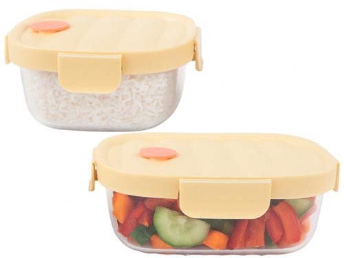 Üveg ételtárolók szilikon fedéllel és hűtőtáskával, 650ml/950ml - sárga