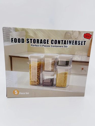 Légmentesen zárodó átlátszó műanyag konyhai tároló készlet - 5db