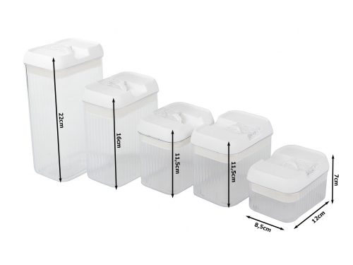 Légmentesen zárodó átlátszó műanyag konyhai tároló készlet - 5db