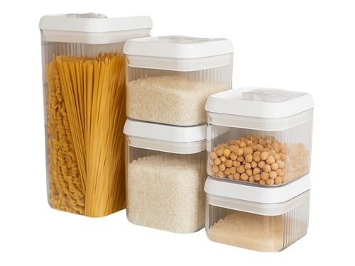 Légmentesen zárodó átlátszó műanyag konyhai tároló készlet - 5db