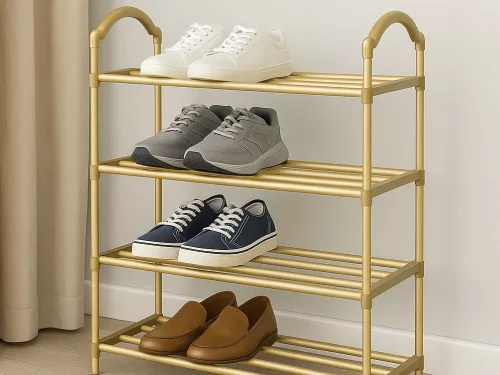 Négyszintes cipő tároló polc, 72x63x24cm - arany