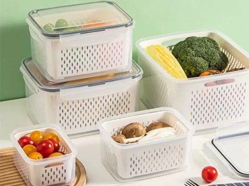 Légmentesen zárodó átlátszó műanyag konyhai tároló készlet kosarakkal - 4db