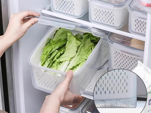 Légmentesen zárodó átlátszó műanyag konyhai tároló készlet kosarakkal - 4db