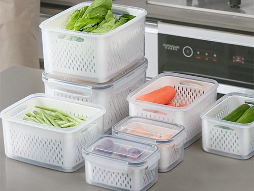 Légmentesen zárodó átlátszó műanyag konyhai tároló készlet kosarakkal - 4db
