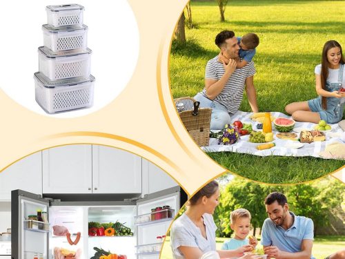 Légmentesen zárodó átlátszó műanyag konyhai tároló készlet kosarakkal - 4db