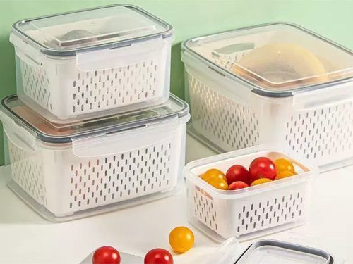 Légmentesen zárodó átlátszó műanyag konyhai tároló készlet kosarakkal - 4db