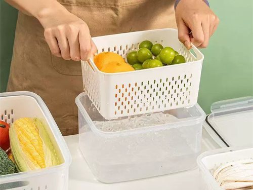 Légmentesen zárodó átlátszó műanyag konyhai tároló készlet kosarakkal - 4db