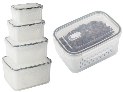 Légmentesen zárodó átlátszó műanyag konyhai tároló készlet kosarakkal - 4db