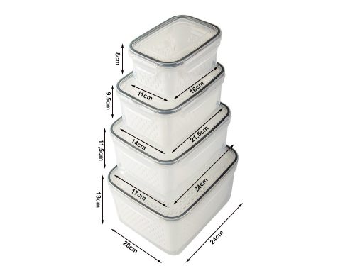 Légmentesen zárodó átlátszó műanyag konyhai tároló készlet kosarakkal - 4db