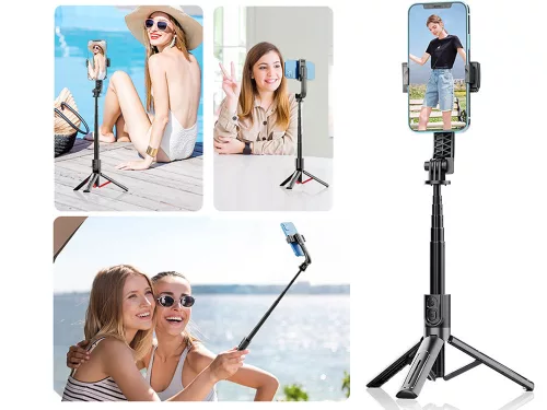 Állítható szelfibot kihajtható lábakkal és bluetooth távirányítóval - 32-90cm