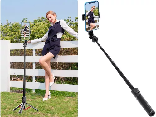 Állítható szelfibot kihajtható lábakkal és bluetooth távirányítóval - 32-90cm