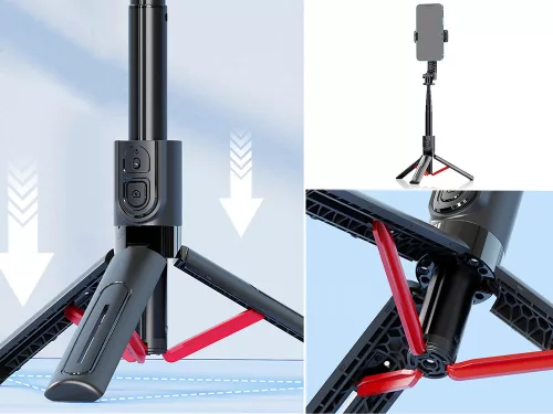 Állítható szelfibot kihajtható lábakkal és bluetooth távirányítóval - 32-90cm