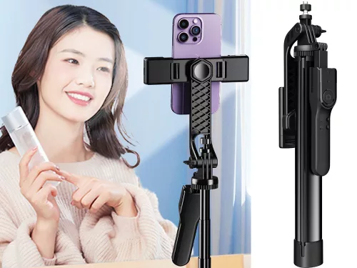 Állítható szelfibot kihajtható lábakkal és bluetooth távirányítóval - 46-178cm
