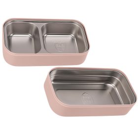   Két rekeszes uzsonnásdoboz evőeszközökkel, rózsaszín - 21,5x11,5x11cm