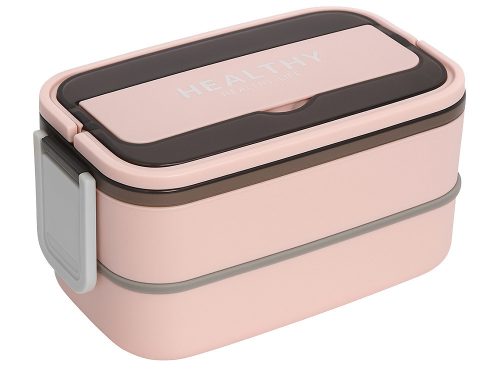 Két rekeszes uzsonnásdoboz evőeszközökkel, rózsaszín - 21,5x11,5x11cm