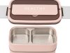 Két rekeszes uzsonnásdoboz evőeszközökkel, rózsaszín - 21,5x11,5x11cm