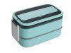 Két rekeszes uzsonnásdoboz evőeszközökkel, kék - 21,5x11,5x11cm